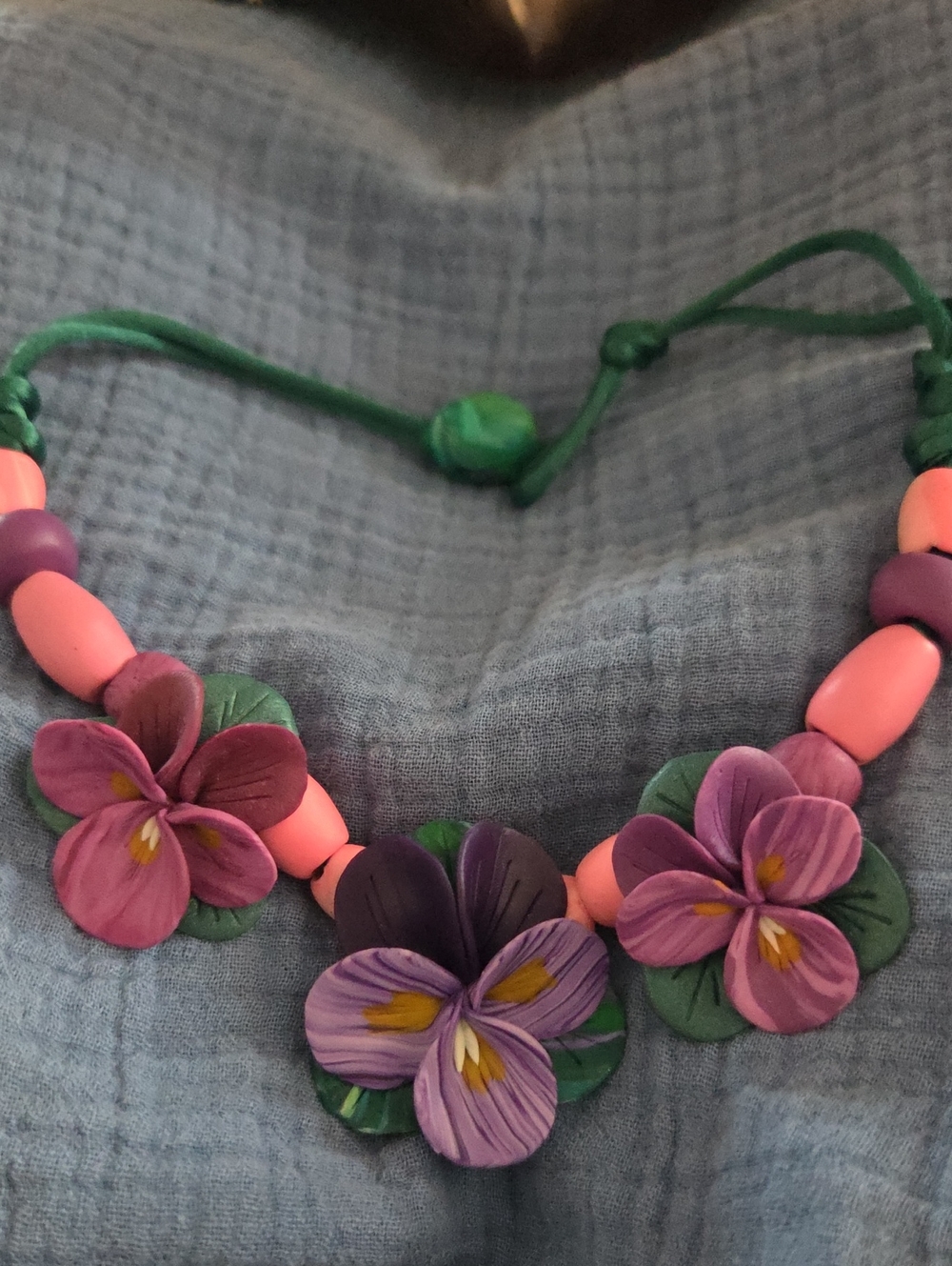 Handmade Purple & Pink Flower Statement Necklace